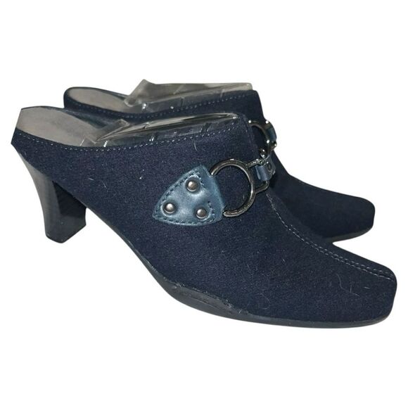 Aerosols cute new dark denim blue slip on mules - Picture 4 of 7